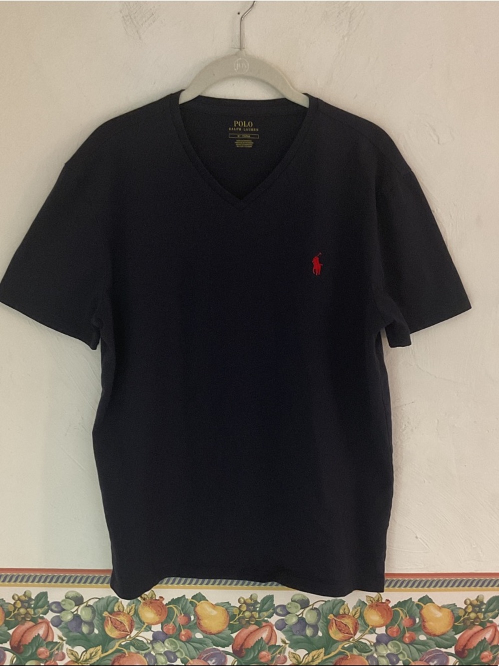 Polo Ralph Lauren Men’s V-Neck T-Shirt Red Pony Classic Fit Size M Navy